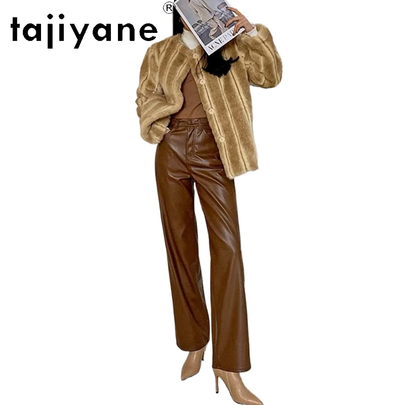 TAJIYANE Real Sheepskin Genuine Leather Pants Women Old Money Style Full Length Trousers Womens 2024 Autumn Winter Clothes штаны