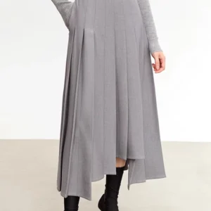 AMII Women's Pleated Skirts 2023 Winter New Three-dimensional Pleated Irregular Wool Loose A-line Solid Lady Skirt 12344247