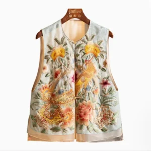 New Chinese style heavy industry embroidered silk vest for women in summer, new high-end style, loose fitting top for women