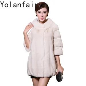 YOLANFAIRY 100% Whole Mink Fur Jacket for Women Winter High-end Natural Fur Coat Real Mink Fur Coats Woman Three Quarter Sleeve