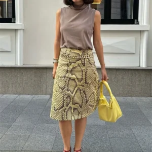 Tossy Snakeskin Printed Fashion Skirt Women's High Waist Slim Contrast Patchwork Commute Streetwear Female Vintage Y2k Skirt