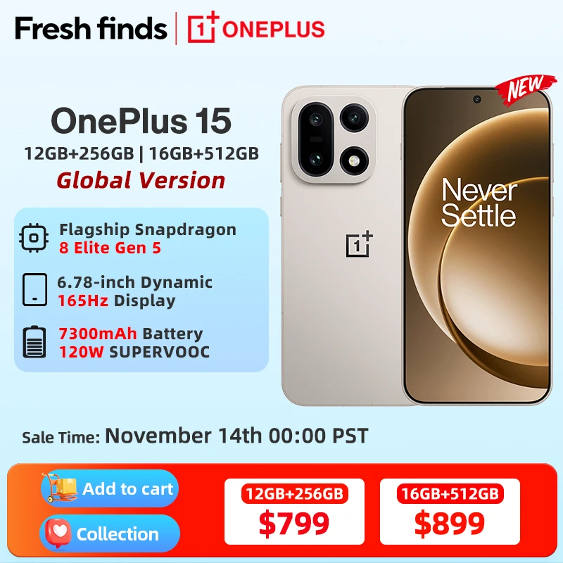 World Premiere OnePlus 15 Global Version Smartphone Snapdragon 8 Elite Gen 5 165Hz Display 7300mAh Battery 120W SUPERVOOC Charge