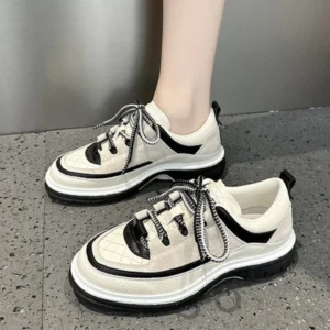 Women's Fashionable Height-increasing Sneakers Breathable Lightweight Comfortable Platform Shoes Colorblock Lace-up Casual Shoes