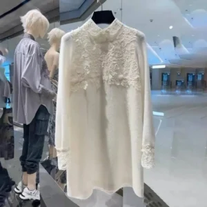 Lace floral embroidery solid color long sleeved women's dress elegant classic party vacation autumn new women's mid length skirt