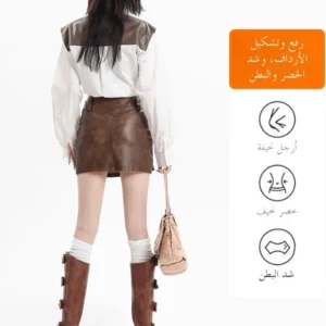 Slygirls Brown PU Leather Skirt Women's Sexy High Waist A-Line ort Skirt Vintage Sle f Body Skirts for Women