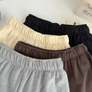 Women's Sports Pants Elastic High Waist Black Straight Trousers Cotton Loose 2025 Autumn Winter Thicken warm Sweatpants Women
