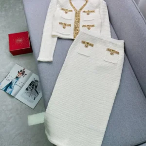 Luxury Crystal Long Evening Dresses Women 2 Piece Women Skirt Suits Beading Knitting Cardigans Sweater Long Pencil Skirts Sets