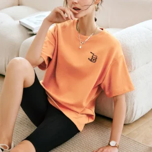 OLrain Women's Oversized T-Shirt 2025 Short Sleeve Summer Top Casual Loose Embroidery 100% Cotton Tees Woman Clothing O22XT01692