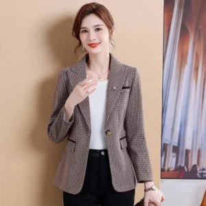 Plaid Suit Women's Coat Spring Autumn 2026 New Fashion Korean Long Sleeve Blazers Women Jacket Casual Ladies Blazer Outwear Tops