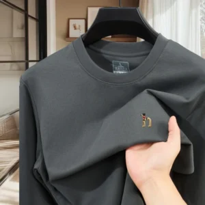 Luxury brand's new comfortable round neck T-shirt for 2025 high-end men hot selling small dog embroidery casual long sleeved top