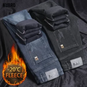 Autumn and Winter Bestsellers: Slim-fit Stretch Jeans for Men with Fleece and Thickening Are Fashionable and Versatile Jeans Man