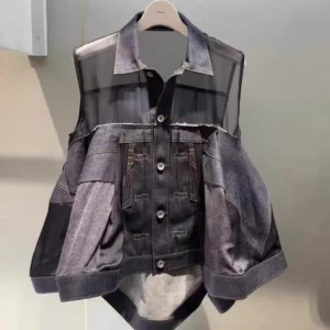 Spring/Summer 2025 new semi-transparent sleeveless denim vest top