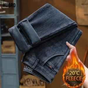 Fleece and Thickened Bestseller Men's Autumn and Winter New Fitted Straight-leg Washed Haze Blue Men's Casual Jeans Man Pants