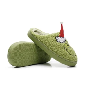Christmas bestsellers Green furry monster slippers autumn and winter home slippers men's and women's soft-soled furry shoes Gift
