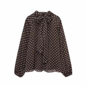 Women Blouse Shirt New Long Sleeve Bow Collar Elegant Dot Blouse Shirt Women Tops Blouses Shirts