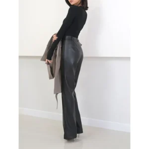 2025 New Pants For Women Genuine Leather Classic Female Straight Pipeline Suit Taller Trousers Mujer Long Legs Casual Streetwear
