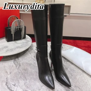 Top Quality Womens High Heel Boots Luxury Fashion Women Ankle Boots Designer Red heel leather sole over the knee boots 0612