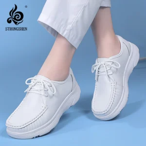 STRONGSHEN Platform White Shoes Women Nurse Shoes Casual Comfortable Light Work Shoes Fashion Slip on Non-slip Chaussure Femme