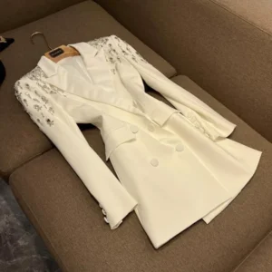 TWOTWINSTYLE Patchwork Diamonds Slim Blazers For Women Notched Collar Long Sleeve Spliced Button Luxury Coats Female YJA110551