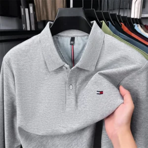 Exquisite Embroidered 100% Cotton Men's Polo Shirt High End Brand Autumn Business Trend Long Sleeve Lapel T-shirt Men's Clothing