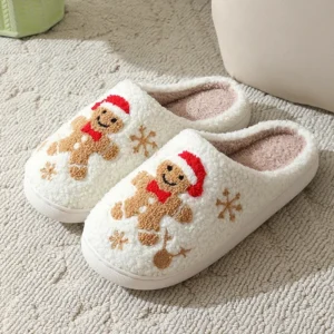 Cute Gingerbread Winter Warm Christmas Women Slippers Slides Couple Houseshoes Men Bedroom Flat Soft Sole Home Shoes for Gift