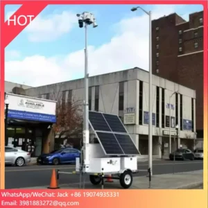 Solar-Powered Surveillance Trailer With Security Camera 4K Wifi CCTV Tower Remote Monitoring For Mining Site