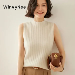 WinvyNee Women Cashmere Wool Camis Slim Vest O Neck Tops Basic Clothes Solid Casual Tank Crop Tops Warm Women Pullovers C1264050