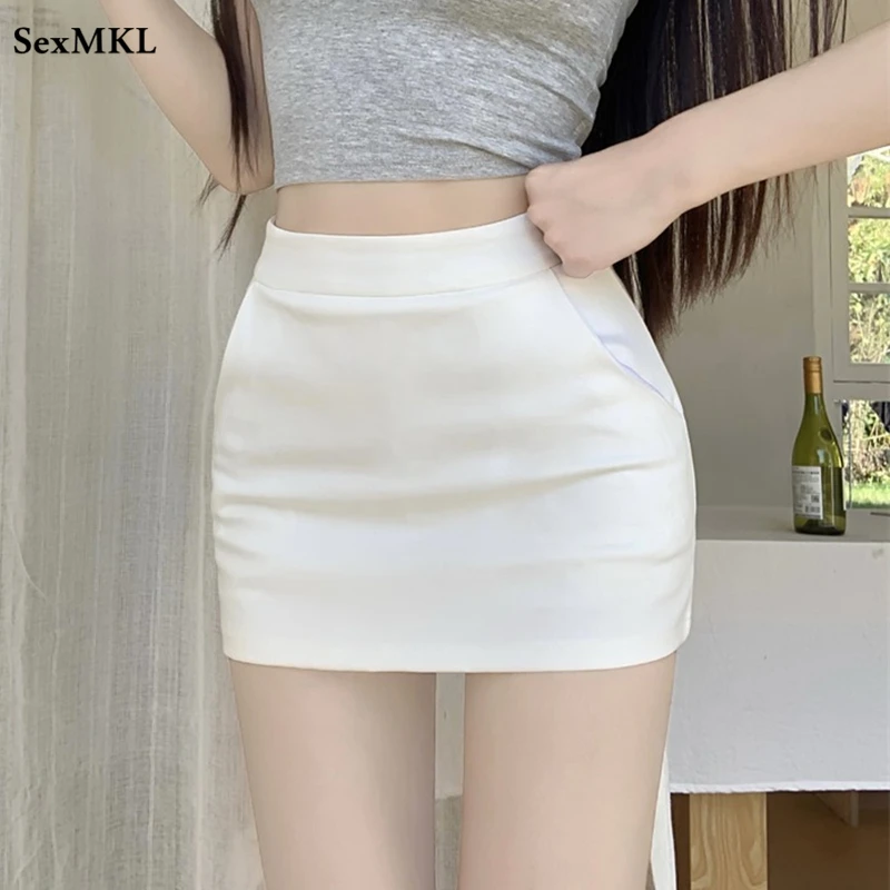 Elastic Sexy White Mini Skirts Women 2025 Solid High Waist Korean Fashion Y2k Clothes Slim Skinny Casual Bodycon Micro Skirt