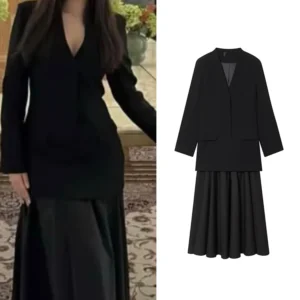TFMLN Women Blazer Splice Midi Dress New Fashion V-neck Suit Spliced Commuter Long Dress Elegant Female Stylish OL Outfits
