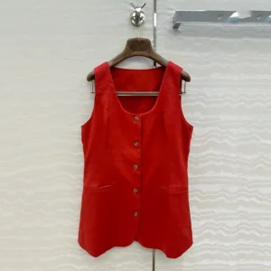 2025 new linen U-neck, cinched waist, high waist, slimming, single-breasted, slimming, medium-length waistcoat for women