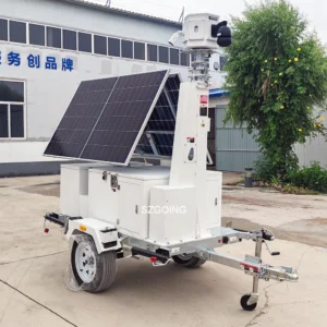 SZGOING Outdoor 4G/5G Solar Powered CCTV Tower Security System 8MP PTZ 30X Zoom Night Vision 4PCS Mobile CCTV Camera CMOS
