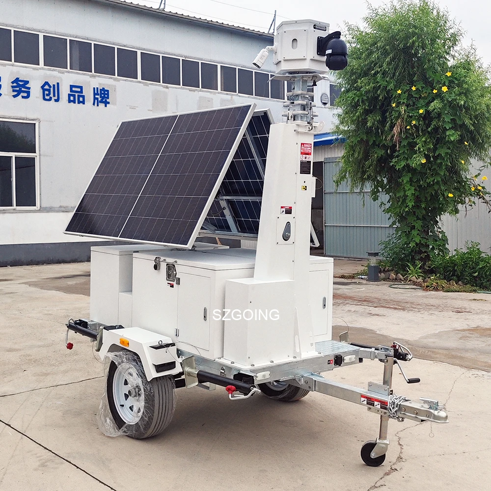 SZGOING Outdoor 4G/5G Solar Powered CCTV Tower Security System 8MP PTZ 30X Zoom Night Vision 4PCS Mobile CCTV Camera CMOS