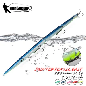 Hunthouse Jointed Pencil Bait 3 Section Fishing Lure 255mm/30.6g Needle Sinking Swimbait For Bluefish Seabass Tackle