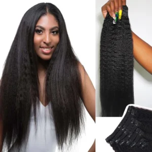 Kinky Straight Clip In Hair Extensions 120G 8Pcs/Set Full Head Natural Black Hair Brazilian 100% Unprocessed Human Hair 26 Inch