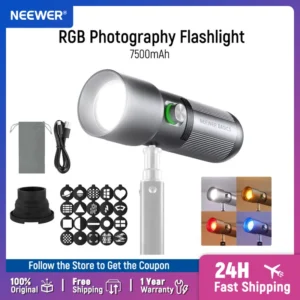 NEEWER BASICS FL10 LED Photography Flashlight with 4 Colors/20 Gobo Filters/7500mAh, 10W Portable LED Video Spotlight