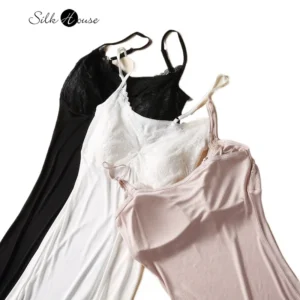 2024 Women's Fashionable Ultra-thin Nightgown with Chest Cushion Sexy Lace Suspender Pure Desire Soft Silk Sleepwear