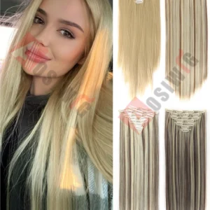 18-32Inch 16 Clips in Hair Extensions Long Straight Hairstyle Synthetic Blonde Black Hairpieces Heat Resistant False Hair Daily