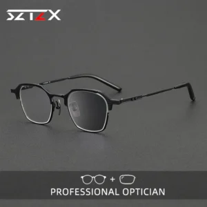 SZTZX Polygonal Pure Titanium Anti Blue Light Glasses Men's Reading Electroplating Glasses Prescription Photochromic Eyeglasses