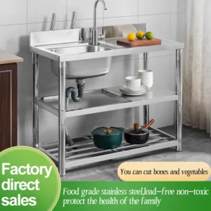 Thickened Stainless Steel Washbasin Household Sink Double Sink Kitchen Washing Basin Countertop Integrated with Bracket Sink