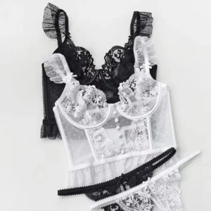 Sexy bra and panty set lingerie ultra-thin bralette embroidered lace waistcoat shape underwear set thong perspective bra briefs