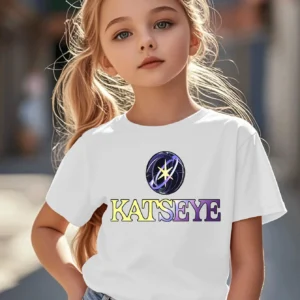 KATSEYE logo print T-shirt casual summer top with Kats Eye pattern short sleeve suitable for kids and parties