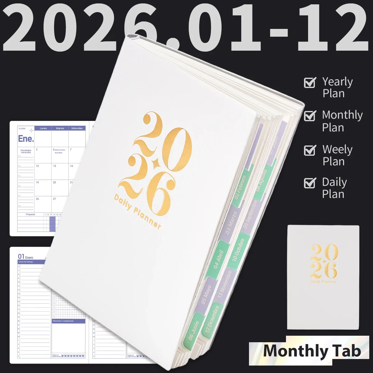 2026 Planner A5 Agenda 412Pages Weekly Monthly Plan Calendar Waterproof PU Leather Daily Organizer with Pen Holder Notebooks