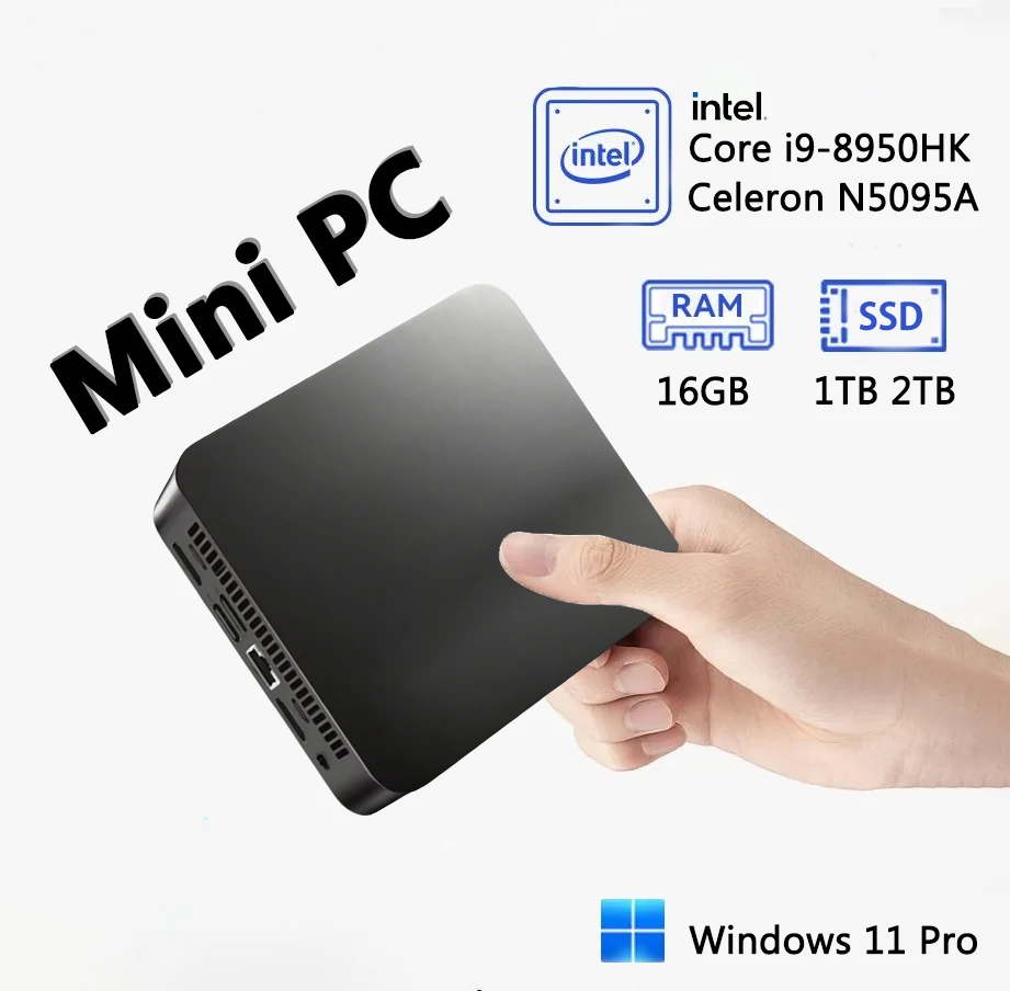 Windows 11 Pro Mini PC Intel i9-8950HK/Celeron N5095A 16GB RAM 1/2TB SSD WiFi6 BT5.2 Desktop Computer Work Pocket PC