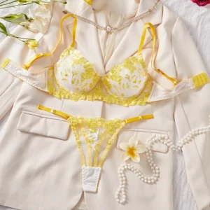 Sexy Lingerie for Women Floral Embroidery Bra Panty Set Luxury Intimate Lingerie Mesh Transparent Underwear Fantasy Erotic Set