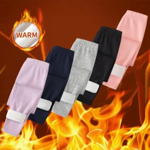 3/1 Piece Autumn And Winter Children Solid Color With Plush And Thickened Warm Leggings Girls' Safety Pants Boys' Home Pants