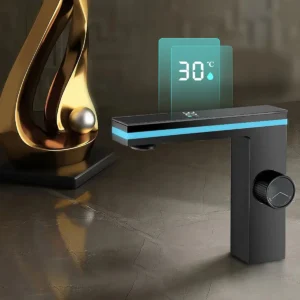 Digital Display Bathroom Basin Faucet Intelligent LED Brass Deck Mounted Washbasin Crane Hot Cold Water Mixer Sink Vanity Tap