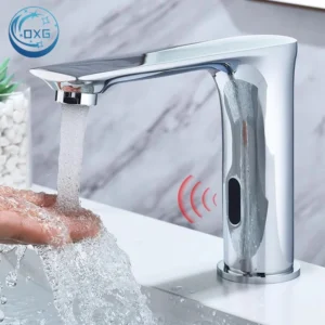 OXG Automatic Sensor Touchless Bathroom Faucet, Modern Basin Faucet for Sink 1 Hole,Waterfall Single Hole Bathroom Sink Faucet