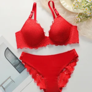 Red Lingerie lace cotton cup 2-piece set sexy and white toned lingerie set women's underwear set J3431