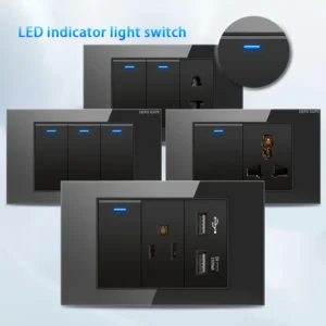 118 Type Tempered Glass Panel Wall LED Switch US Thai Standard USB Type-C 20W Fast Charging Power Outlet Wall Universal Socket