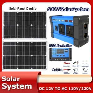 6000W Dual Solar Panel Inverter Kit: 2x600W Portable System + 100A mppt Controller & 110V 220V Inverter for RV/Camping/Off-Grid